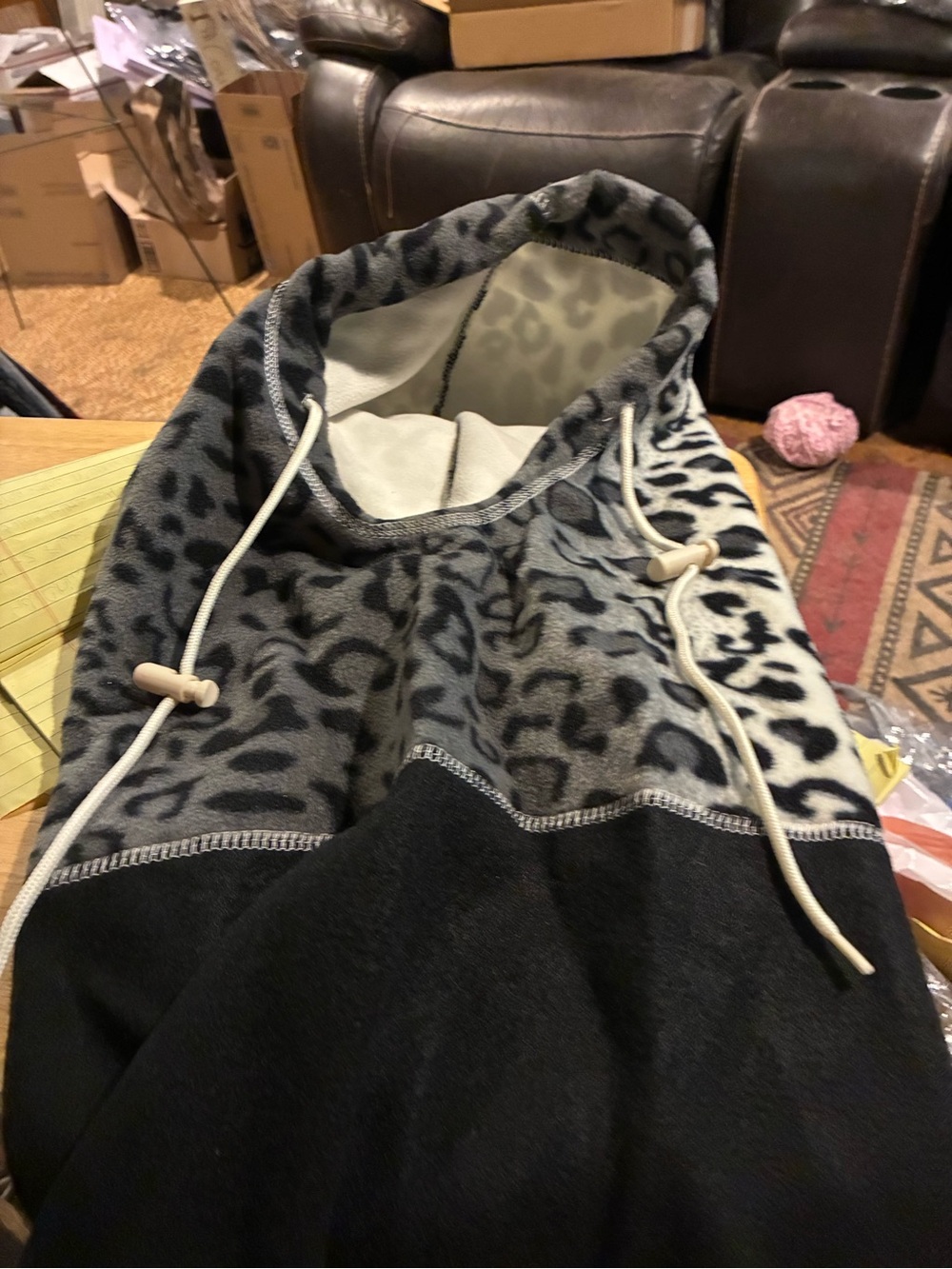 Gray Leopard Print Hood